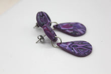 Load image into Gallery viewer, Small Purple Kaleidoscopic Teardrop Earrings