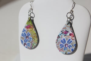 Teardrop Blue Flower Earrings with Bonus Studs