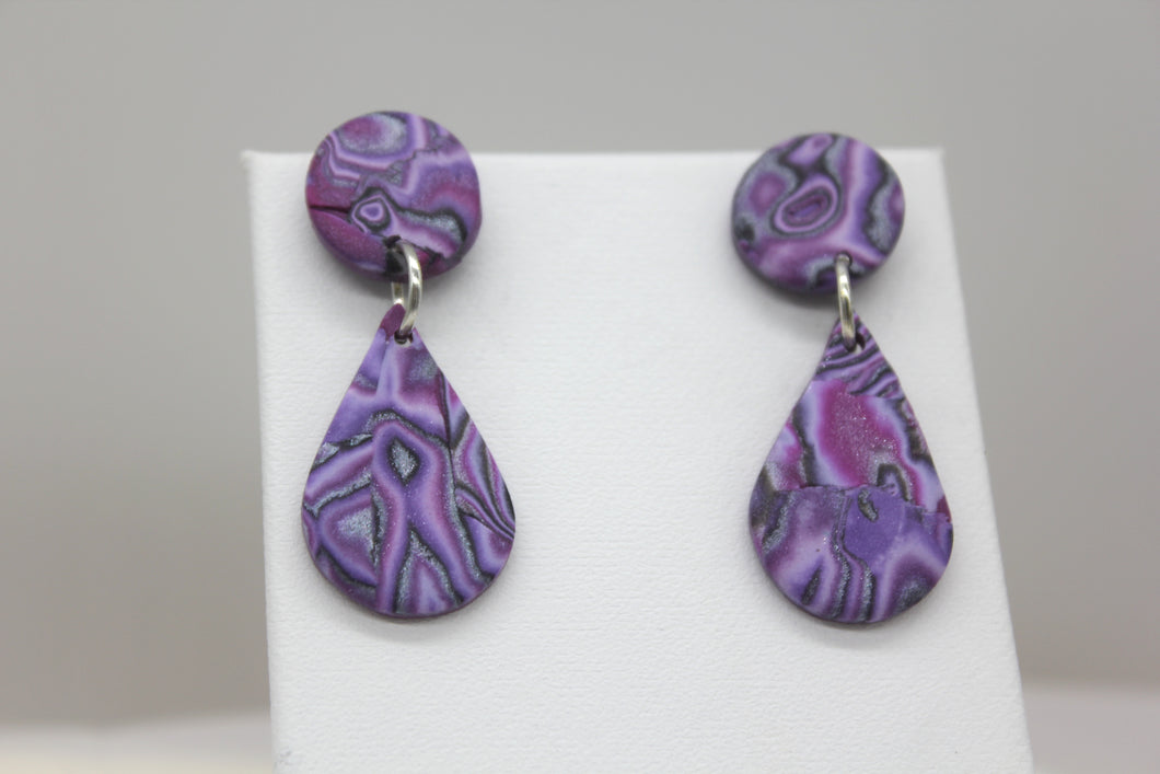 Small Purple Kaleidoscopic Teardrop Earrings