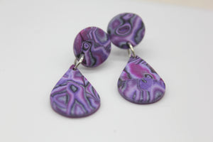 Small Purple Kaleidoscopic Teardrop Earrings